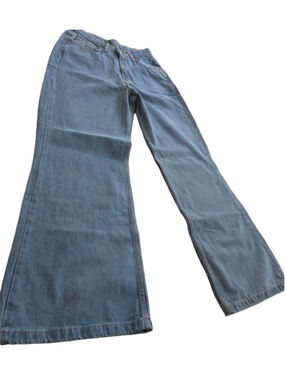 Primark UK Ireland Blue Flare Bellbottom Jeans Rigid Turkish Denim Size 28 Retro